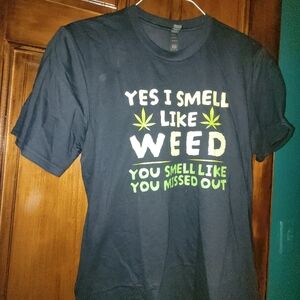 Mens - Black Graphic T-Shirt with Weed Print